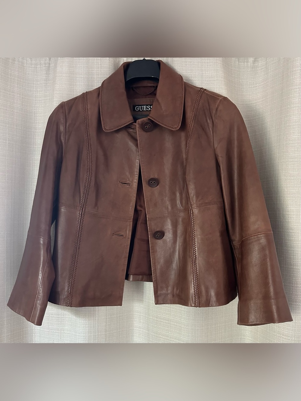 Vintage GUESS Women's Brown Leather Button-Up Jacket 90’s 80’s XL